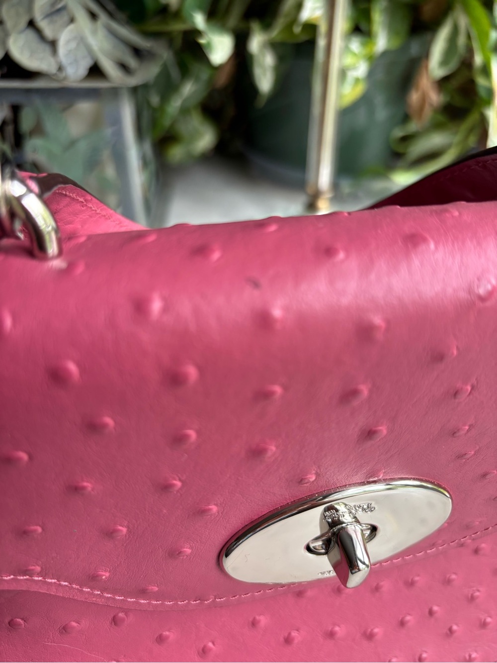 Coach Pink Ostrich-Embossed Leather Satchel with Silver Hardware - Picture 11 of 12